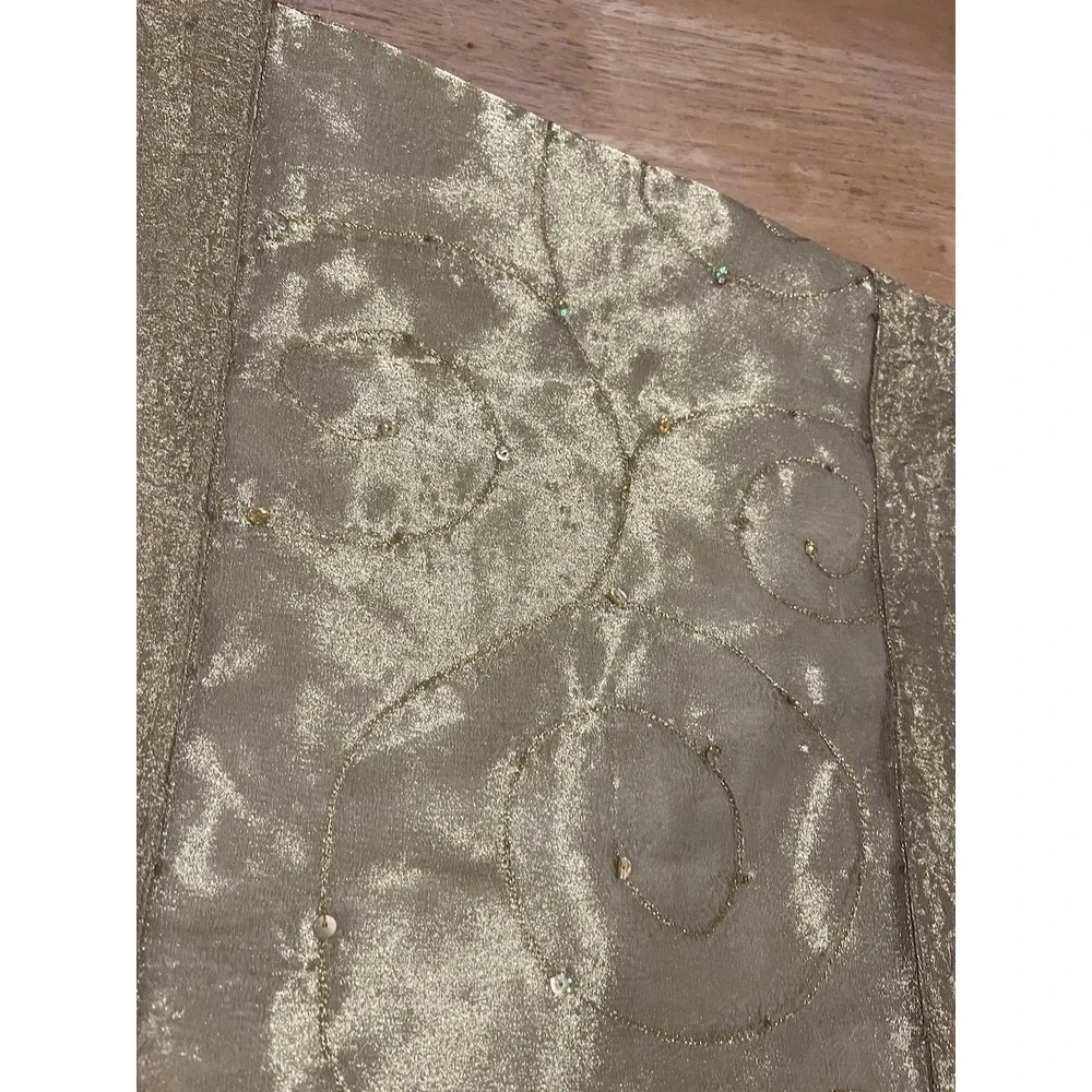 Pier 1 Embroidered Table Runner‎ Starburst Metallic Gold Silver Sequins 70x14